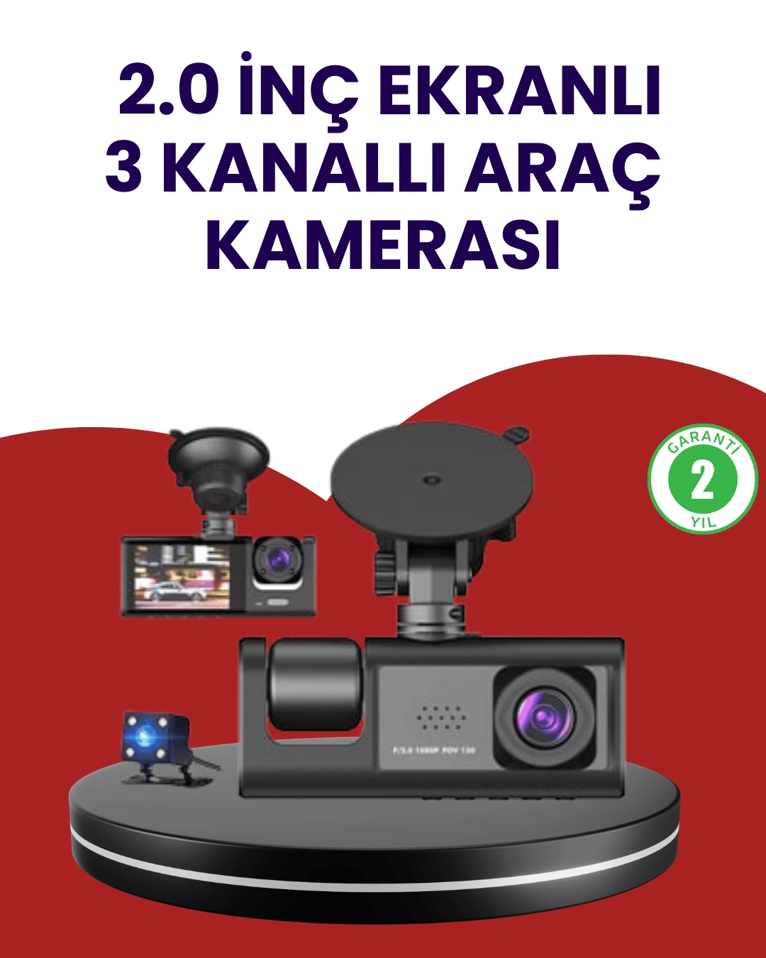 Üç Kameralı Araç Kamerası | Full HD 1080P Ön + HD İç/Arka