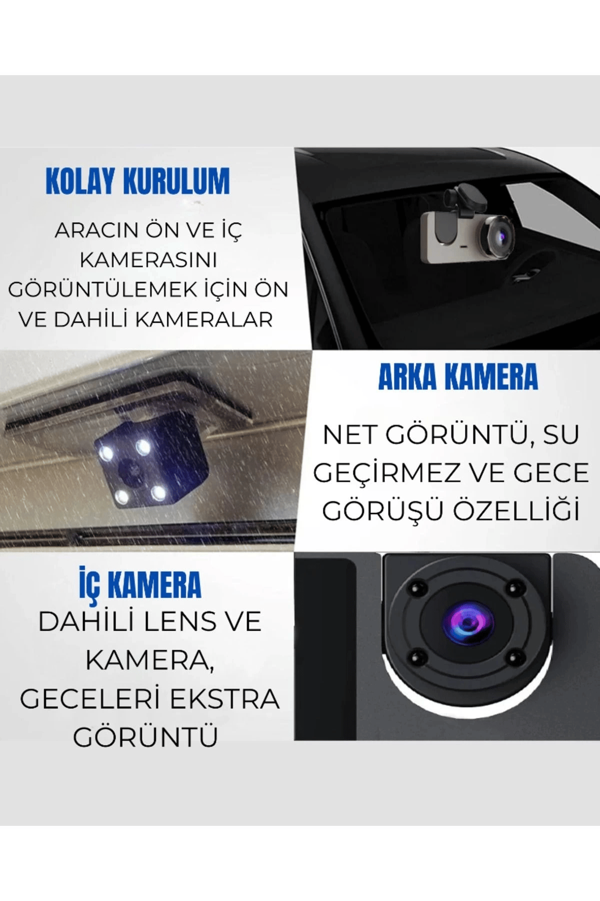 Üç Kameralı Wi‑Fi Araç İçi Kamera – GPS Takip & G-Sensor Özellikli Güvenlik Çözümü