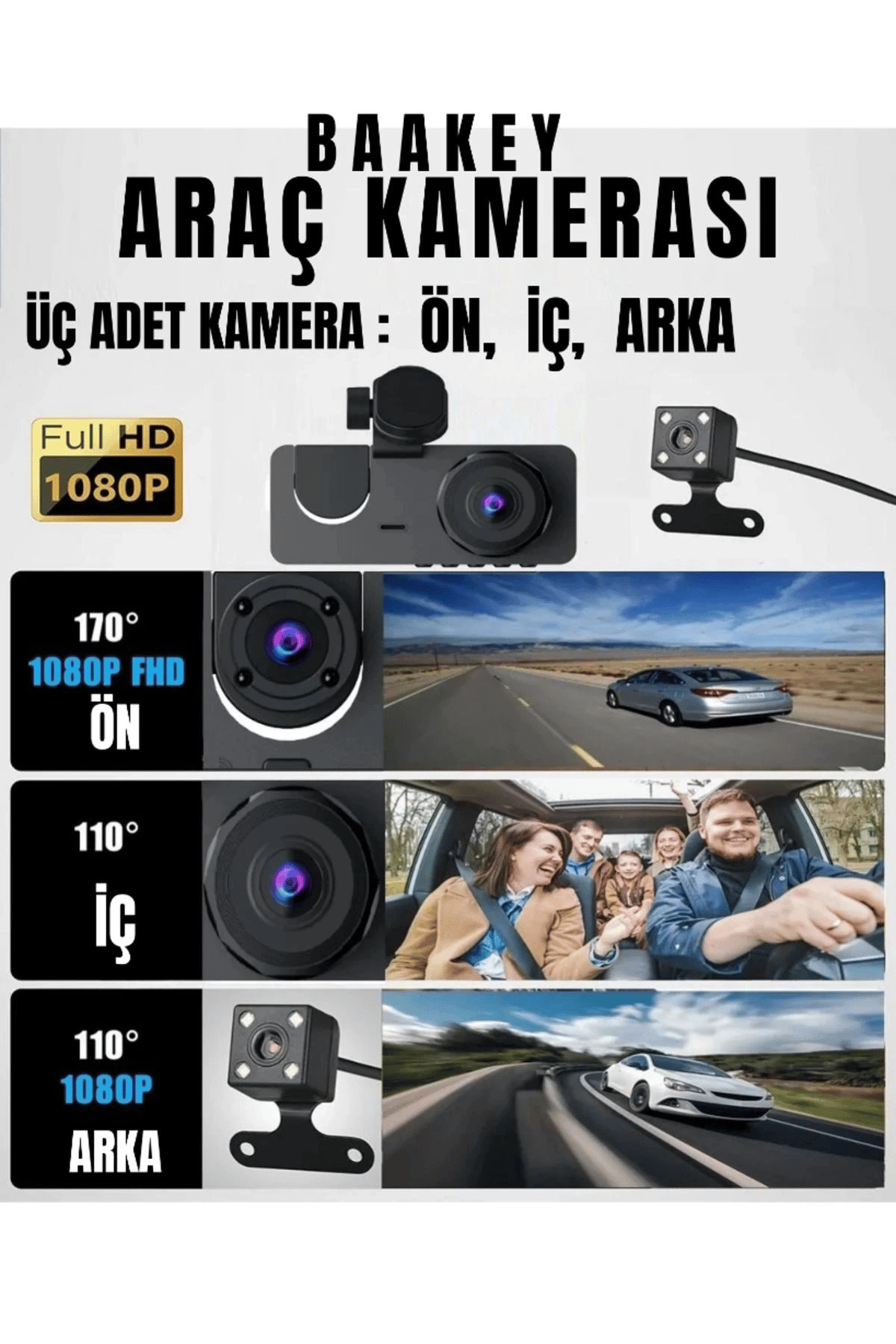 Üç Kameralı Wi‑Fi Araç İçi Kamera – GPS Takip & G-Sensor Özellikli Güvenlik Çözümü