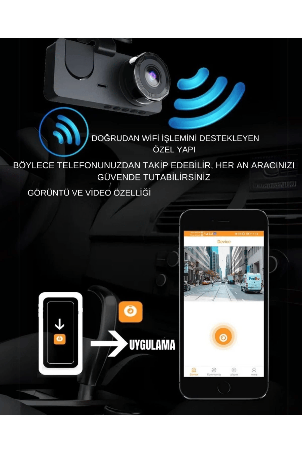 Üç Kameralı Wi‑Fi Araç İçi Kamera – GPS Takip & G-Sensor Özellikli Güvenlik Çözümü