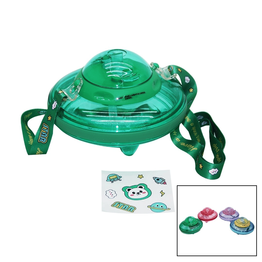 Ufo Modeli Renkli Mika Kristal Suluk Matara Pipetli - Taşıma Askılı 550ml ( Herhangi Bir Renk  Gönderilir )  Bx40