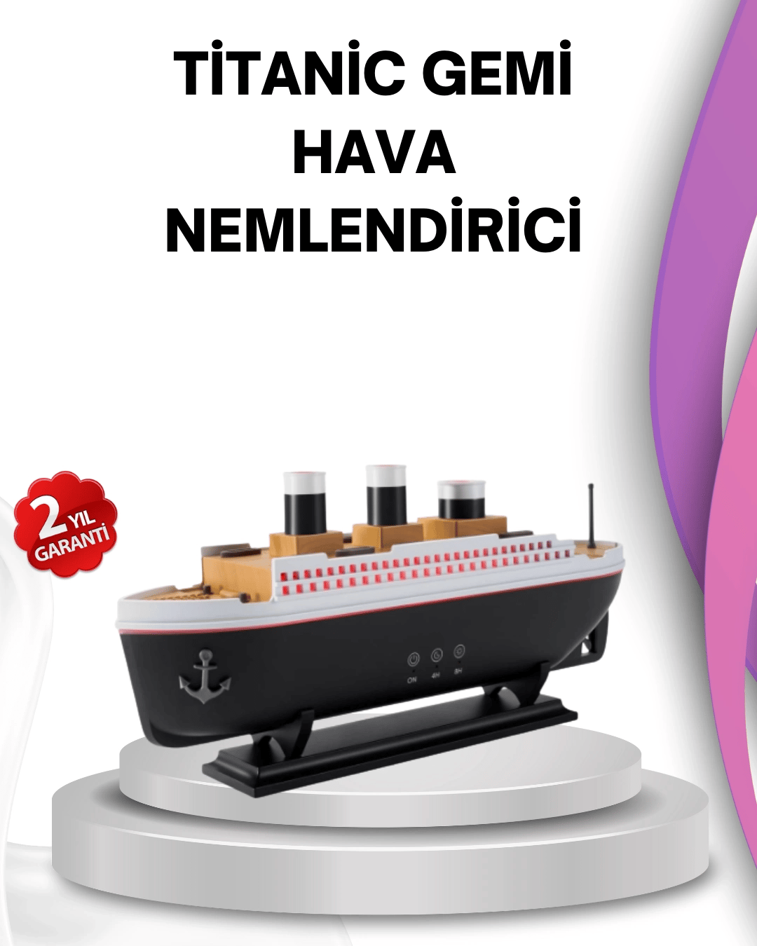 Ultra Sessiz Titanik Gemi LED Işıklı Aroma Difüzörü Oda Nemlendirici