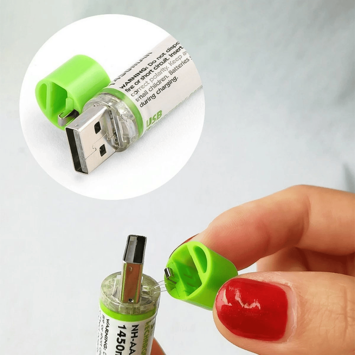 Usb ile Şarj Olabilen 2 li 1450 mah Lityum Kalın Şarjlı Kalem Pil