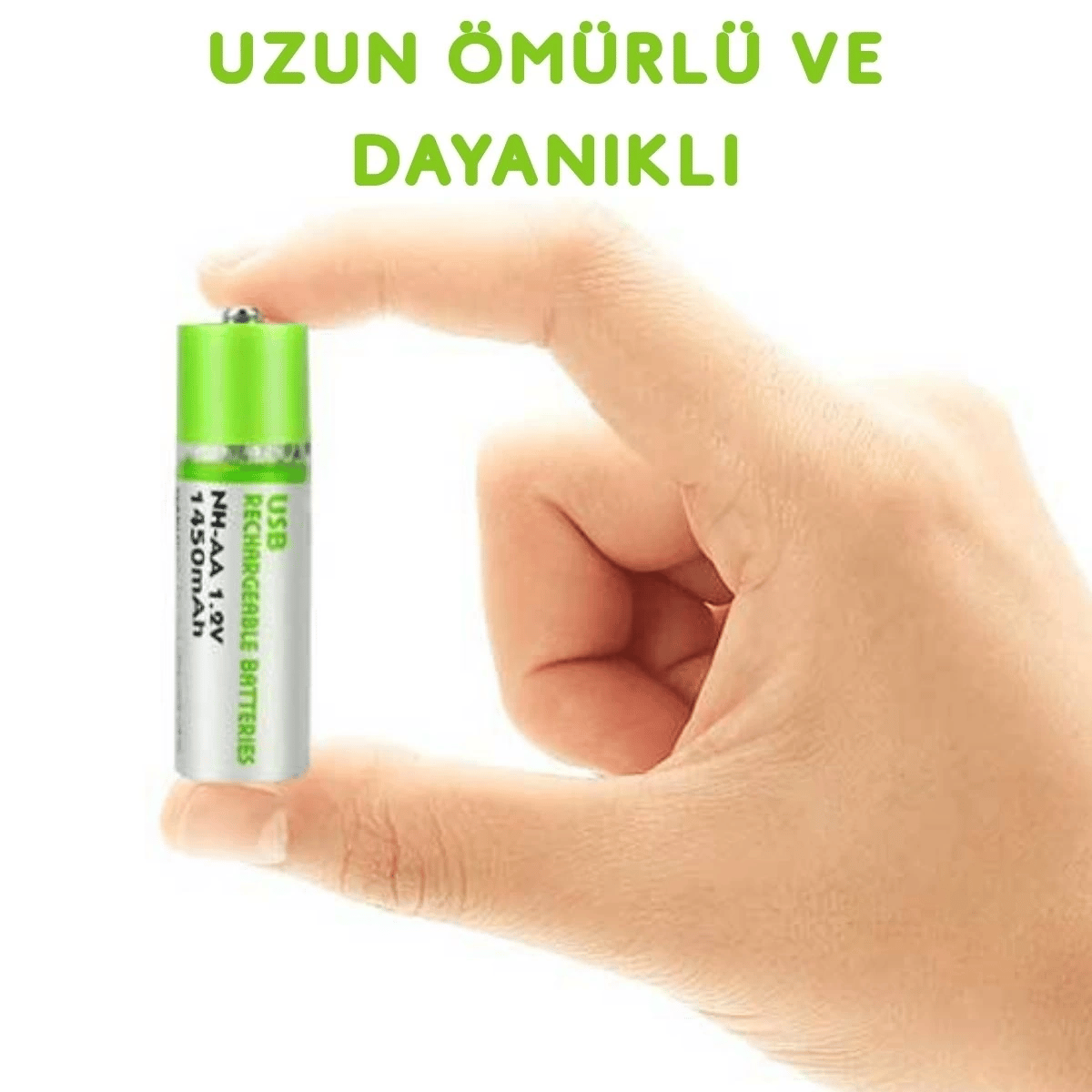 Usb ile Şarj Olabilen 2 li 1450 mah Lityum Kalın Şarjlı Kalem Pil