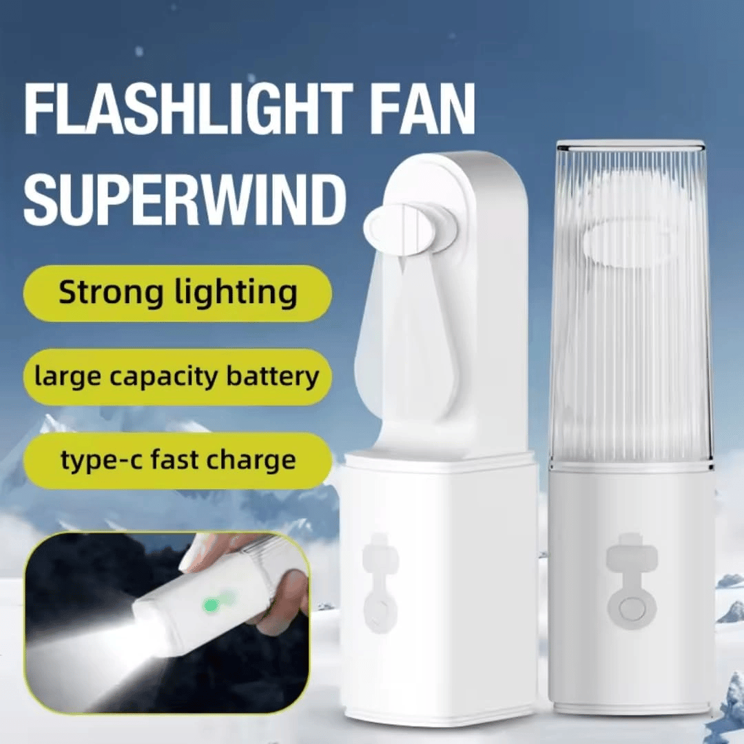USB Şarjlı Fenerli Mini El Fanı 1200 mAh Taşınabilir Çanta Kamp ve Ofis Vantilatörü