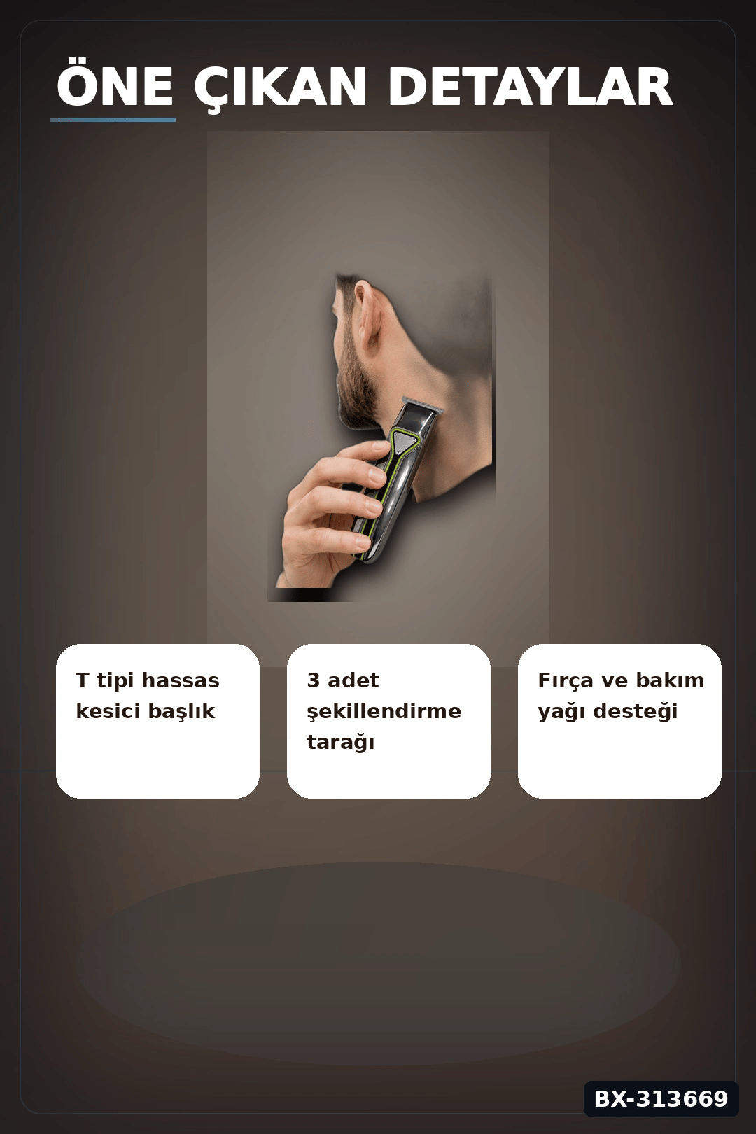 USB Sarjli T Tipi Bicakli Sac Sakal Kesme Makinesi 3 Tarakli Profesyonel Erkek Traas BX-313669