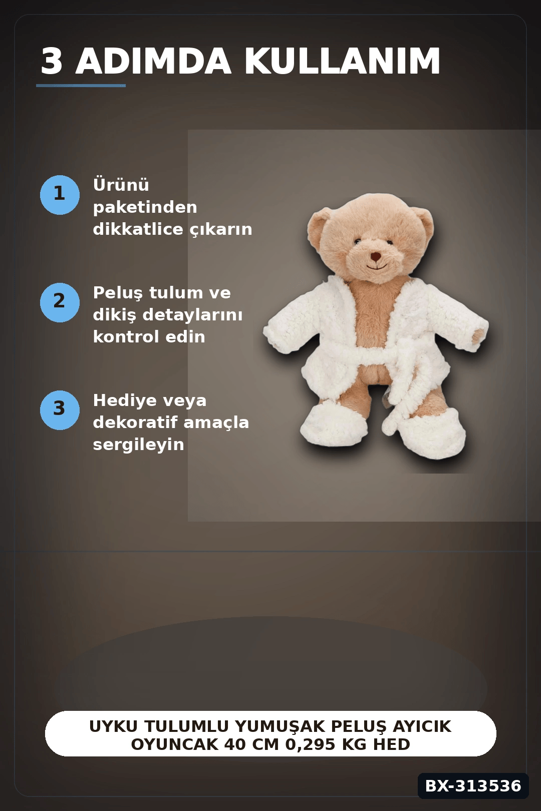 Uyku Tulumlu Yumuşak Peluş Ayıcık Oyuncak 40 cm 0,295 kg Hediye İçin Sevimli BX-313536