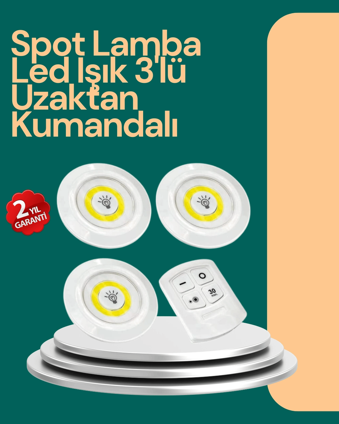 Uzaktan Kumanda İle Kontrol Edilebilen Yapışkanlı 3 Lü Kablosuz Led Spot Lamba