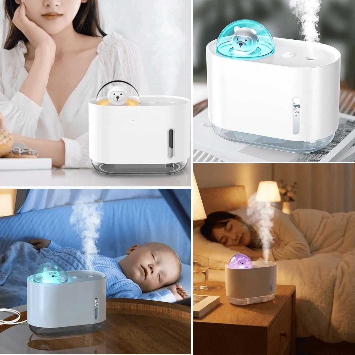 Uzay Ayısı 300 Ml Usb Hava Nemlendirici – Led Işıklı Masaüstü Buhar Makinesi, Yatak Odası & Çocuk Odası İçin Ortam Nemlendirici Bx40