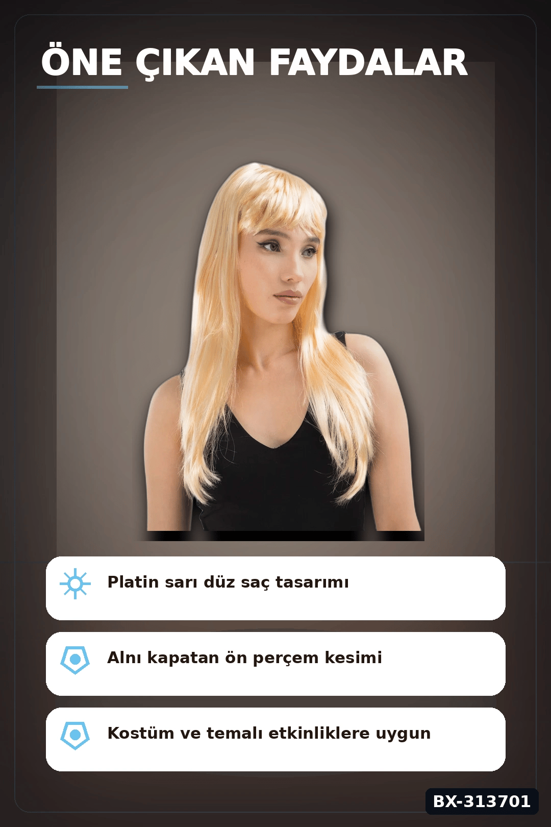 Uzun Duz Sentetik Parti Peruğu 60 cm - Yetiskin Kostum Aksesuari Tekli BX-313701