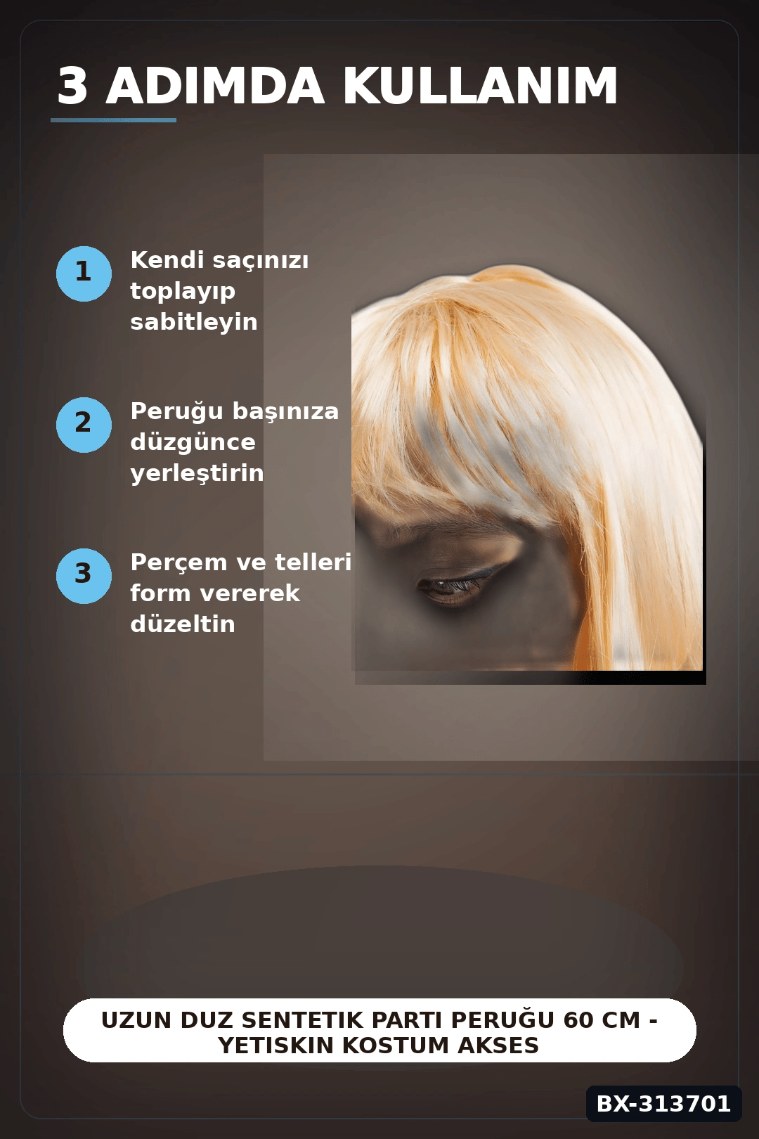 Uzun Duz Sentetik Parti Peruğu 60 cm - Yetiskin Kostum Aksesuari Tekli BX-313701
