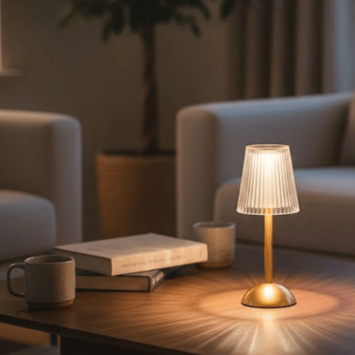 Uzun Klasik Çizgili Model Led Masa Lambası – Dokunmatik, 3 Renk Işık Modlu, Şarjlı Dekoratif Gece Lambası Bx40