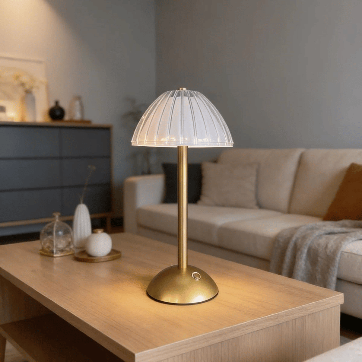 Uzun Mantar çizgili Model Led Masa Lambası – Dokunmatik, 3 Renk Işık Modlu, Şarjlı Dekoratif Gece Lambası Bx40