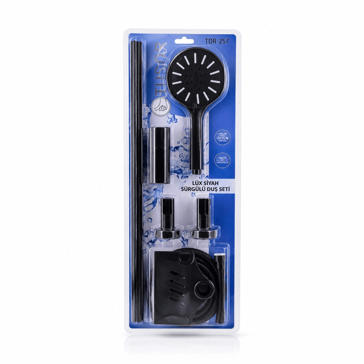 Vakumlu - Siyah Lüx Sürgülü Duş Seti Bx40