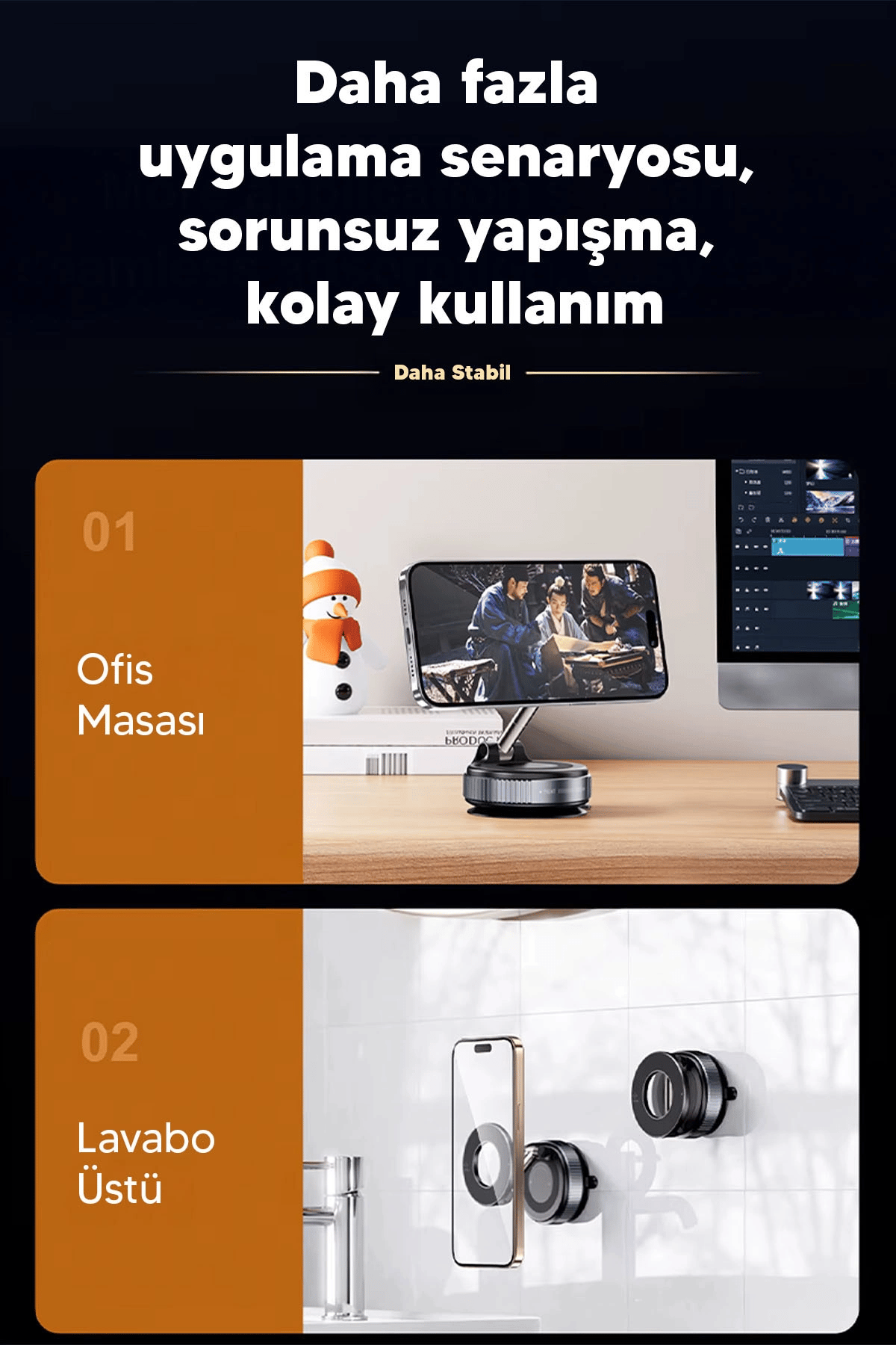 Vakumlu Araç İçi Telefon Tutucu - Güçlü Manyetik MagSafe Uyumlu