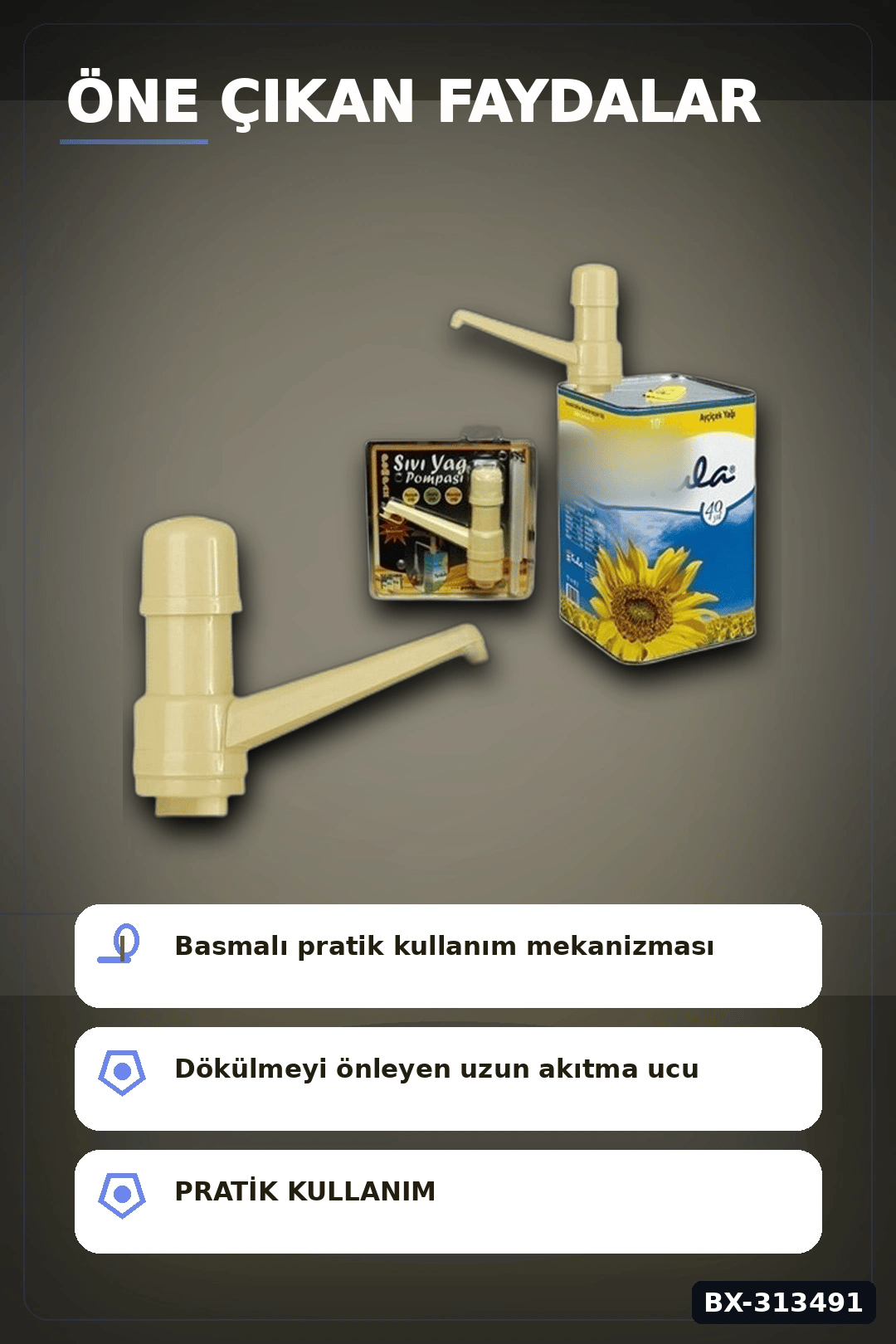 Vakumlu Çift Çekvalfli 30 Cm Sıvı Yağ Pompası - Mutfak Şişe Pompa Aksesuarı BX-313491