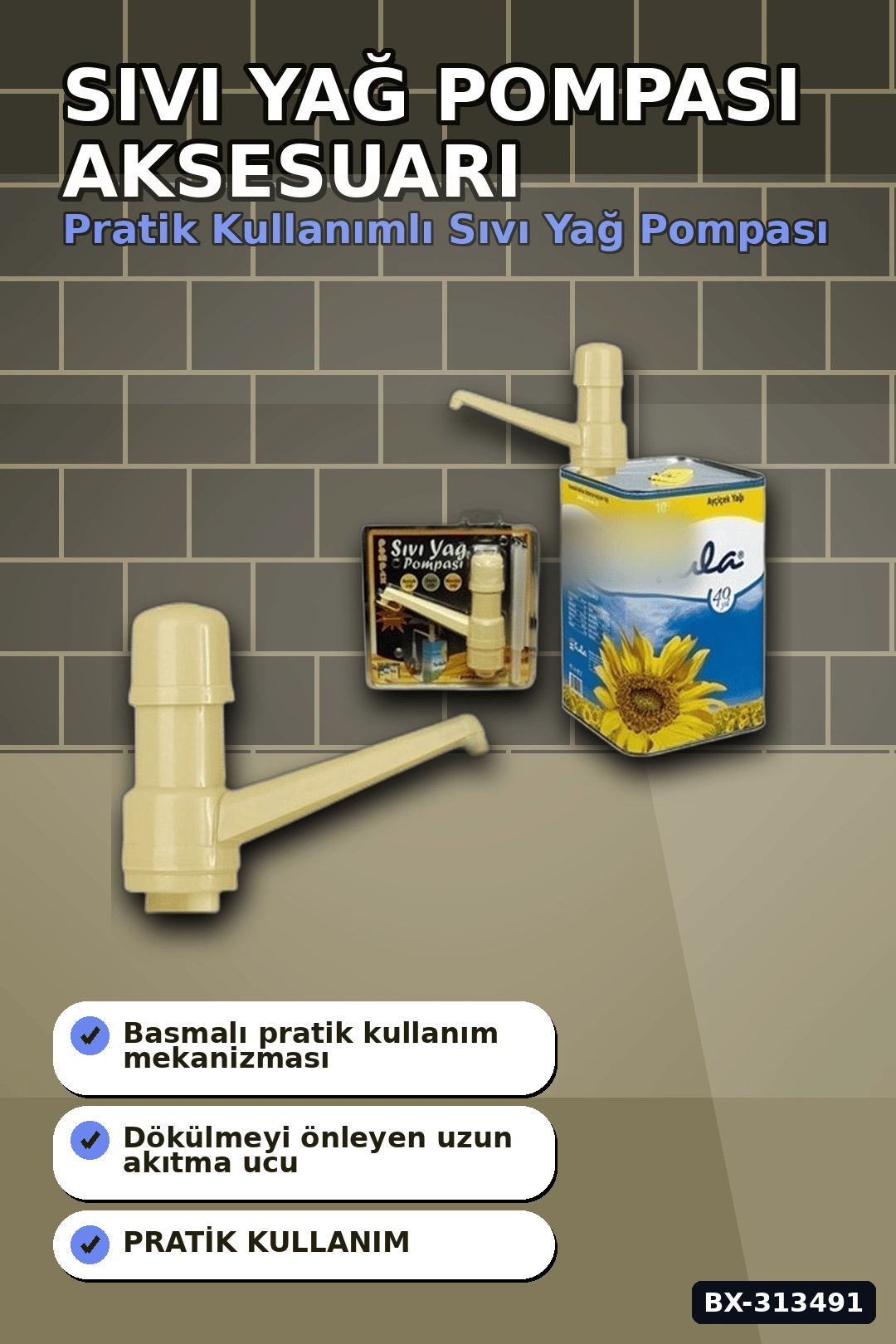 Vakumlu Çift Çekvalfli 30 Cm Sıvı Yağ Pompası - Mutfak Şişe Pompa Aksesuarı BX-313491