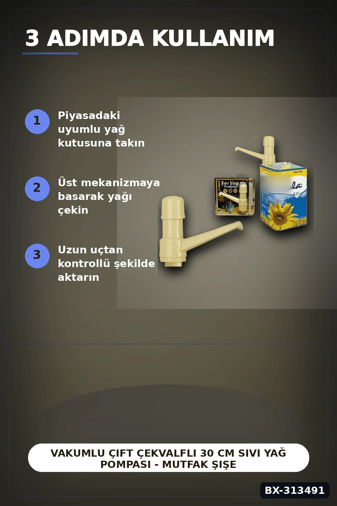 Vakumlu Çift Çekvalfli 30 Cm Sıvı Yağ Pompası - Mutfak Şişe Pompa Aksesuarı BX-313491