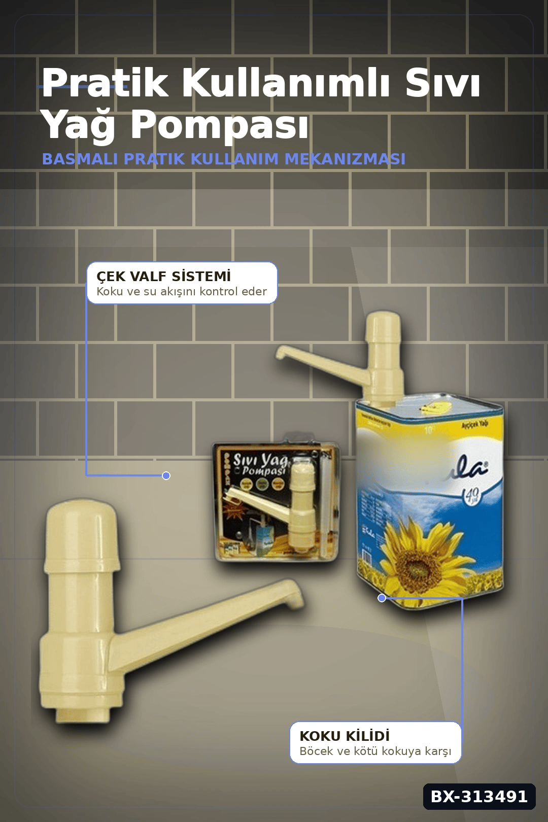 Vakumlu Çift Çekvalfli 30 Cm Sıvı Yağ Pompası - Mutfak Şişe Pompa Aksesuarı BX-313491