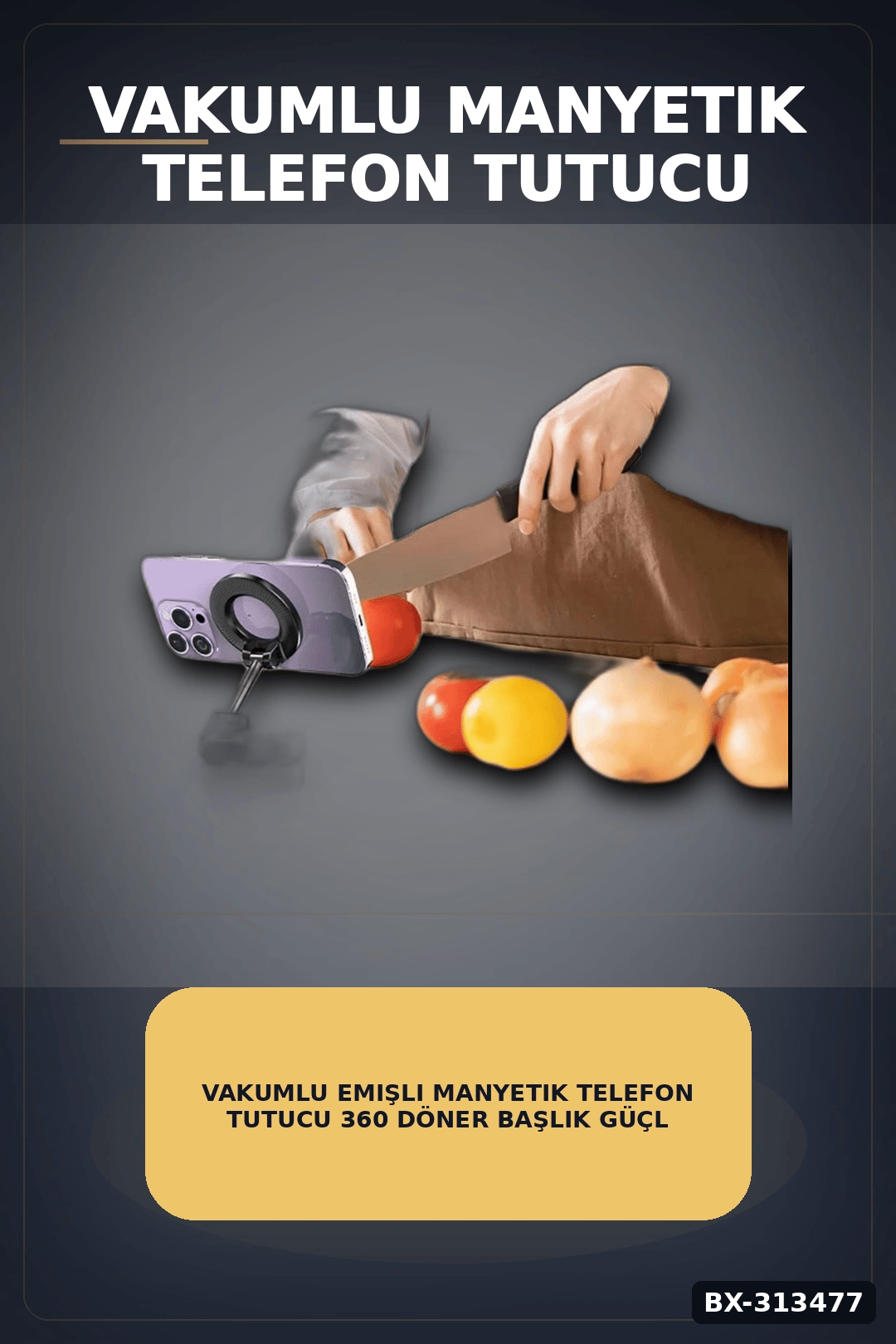 Vakumlu Emişli Manyetik Telefon Tutucu 360 Döner Başlık Güçlü Mıknatıslı İz Bırakmaz BX-313477
