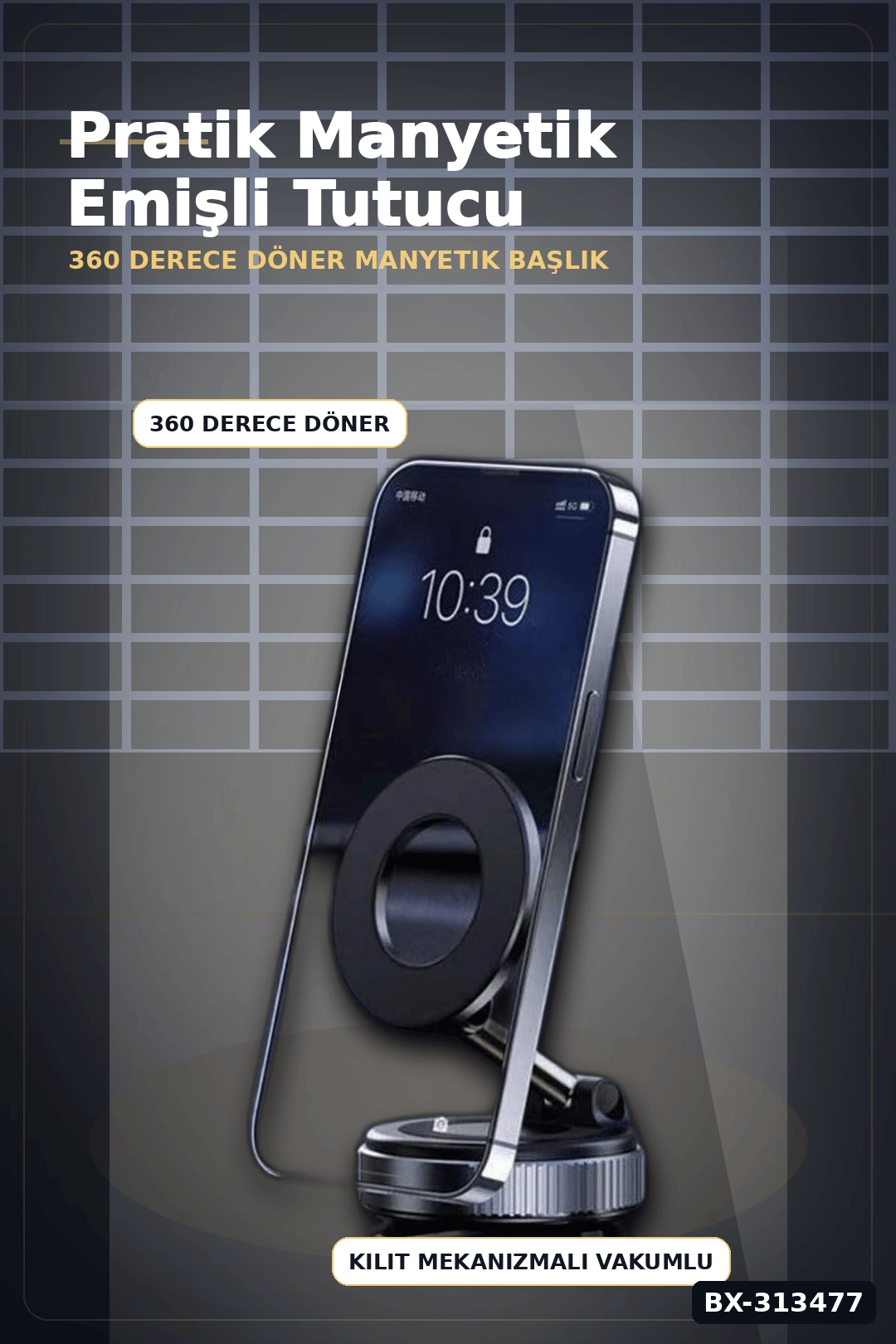 Vakumlu Emişli Manyetik Telefon Tutucu 360 Döner Başlık Güçlü Mıknatıslı İz Bırakmaz BX-313477