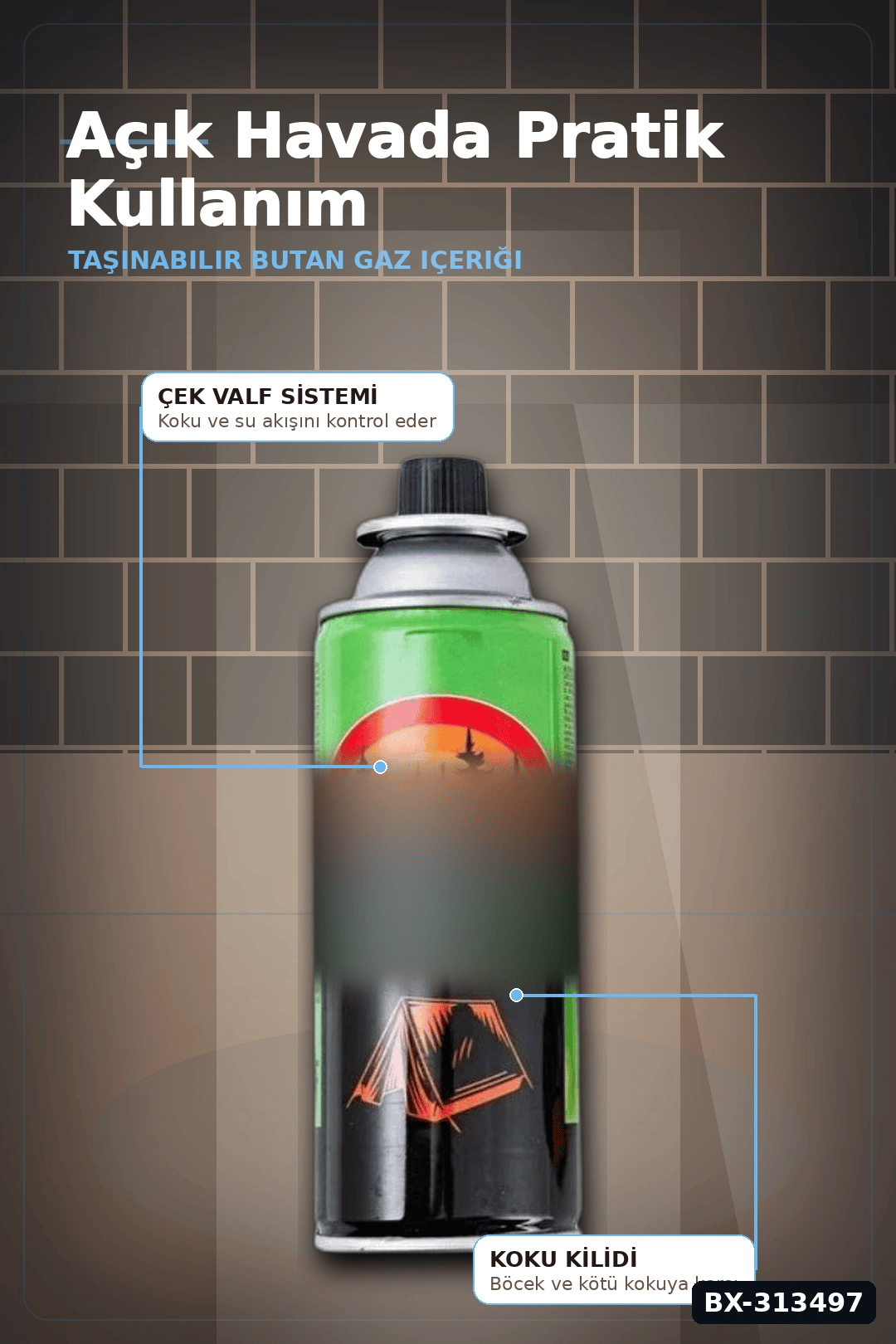 Valfli Standart 220 g Kamp Ocağı Kartuşu - 1 Adet Taşınabilir Doğa Gazı BX-313497