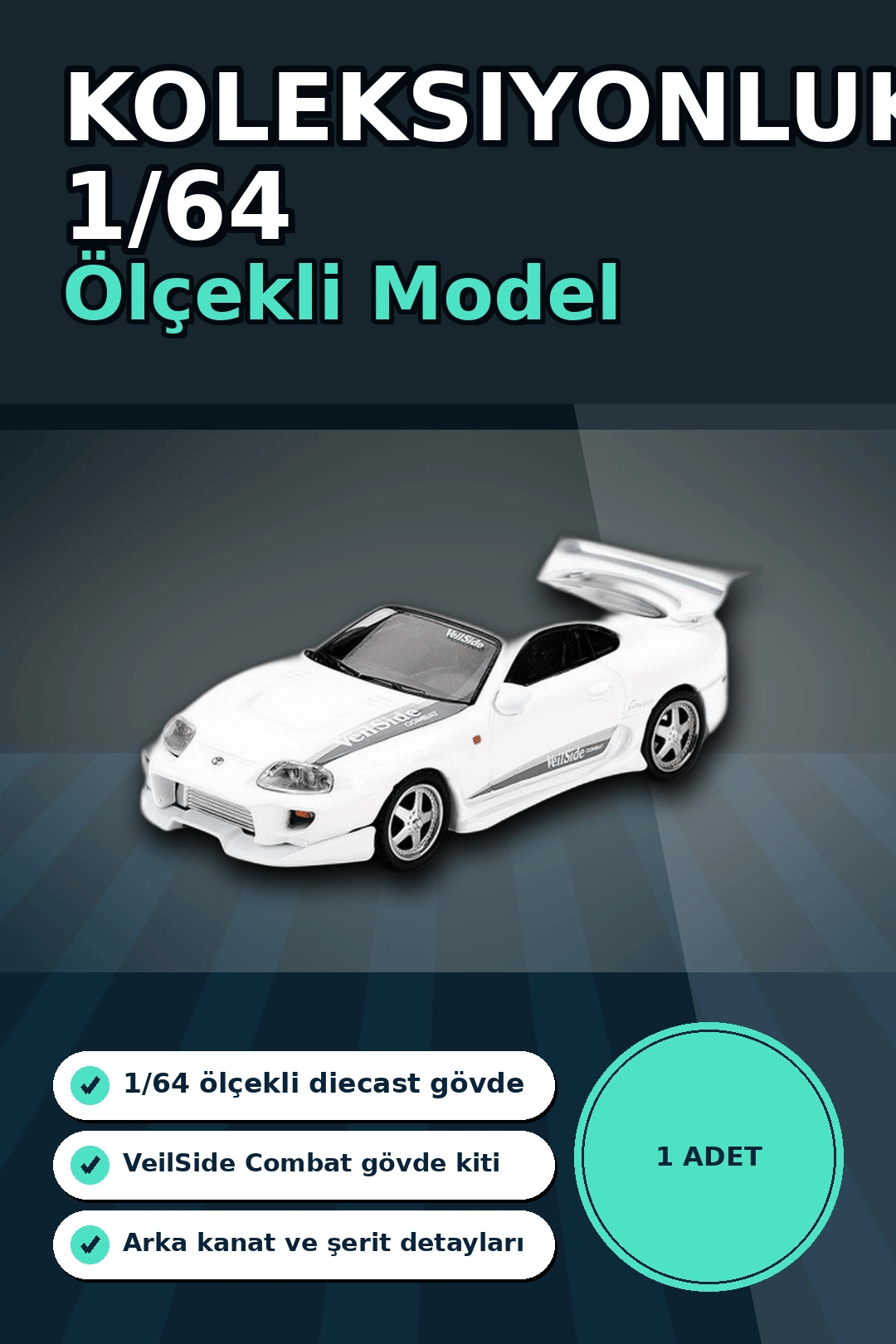 VeilSide Combat Beyaz 1/64 Diecast Toyota Supra Model Araba - Mini Koleksiyonluk BX-313383