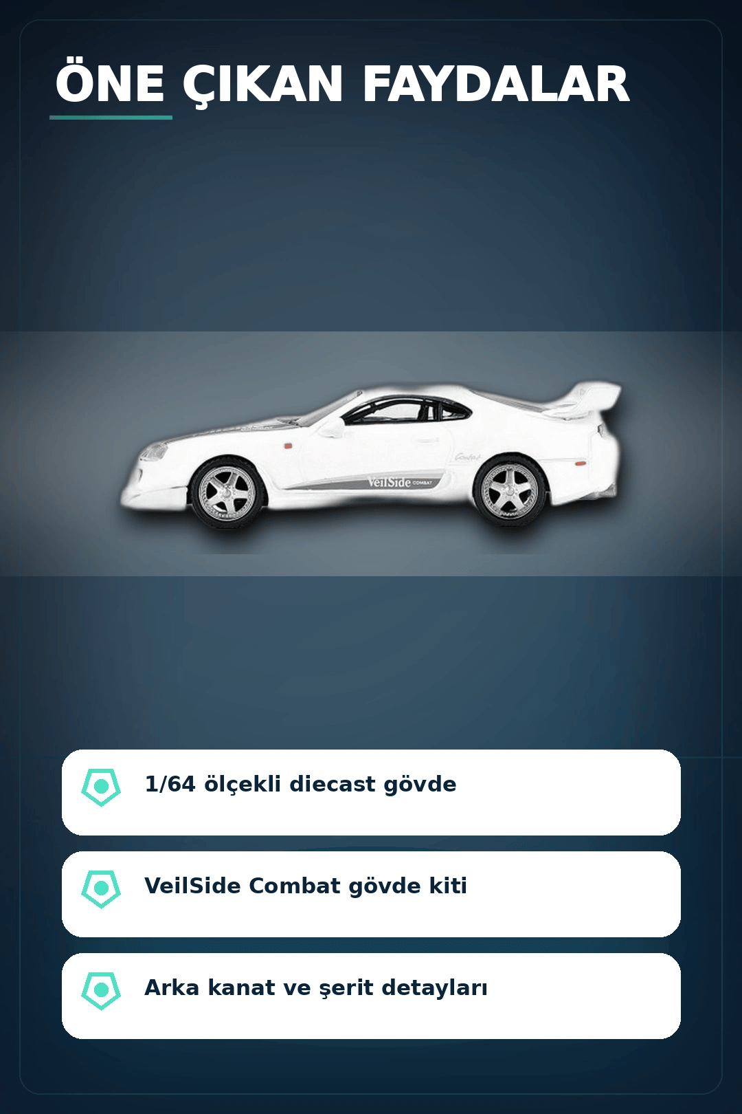 VeilSide Combat Beyaz 1/64 Diecast Toyota Supra Model Araba - Mini Koleksiyonluk BX-313383