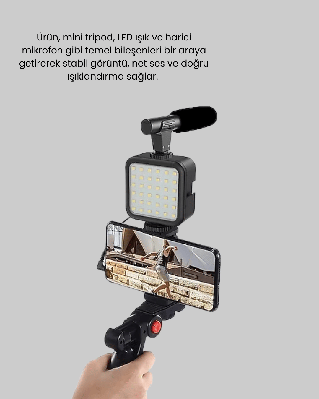 Video Çekim Kiti Tripod LED Işık Harici Mikrofon ve Bluetooth Kumanda Seti