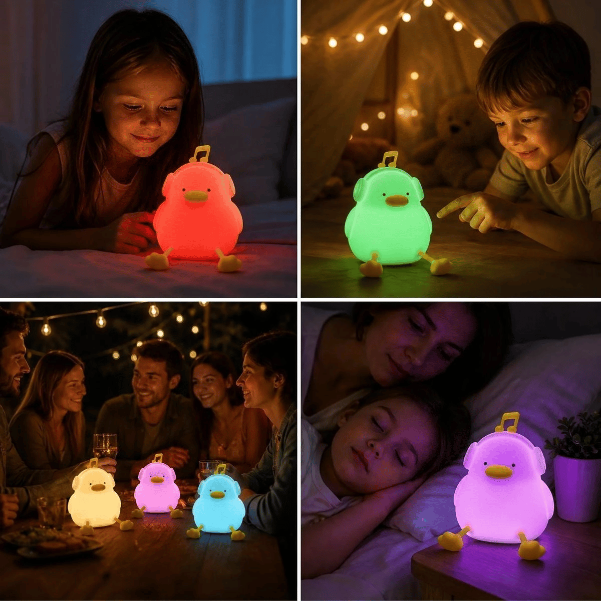 Vurmalı 7 Renkli Silikon Ördek Led Masa Lambası, Müzisyen Tasarımlı, Dokunmatik Renk Değiştiren Dekoratif Usb Gece Lambası Bx40
