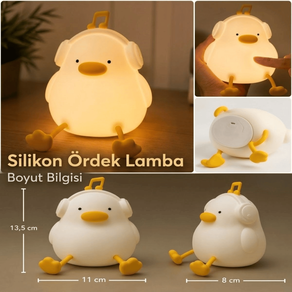 Vurmalı 7 Renkli Silikon Ördek Led Masa Lambası, Müzisyen Tasarımlı, Dokunmatik Renk Değiştiren Dekoratif Usb Gece Lambası Bx40