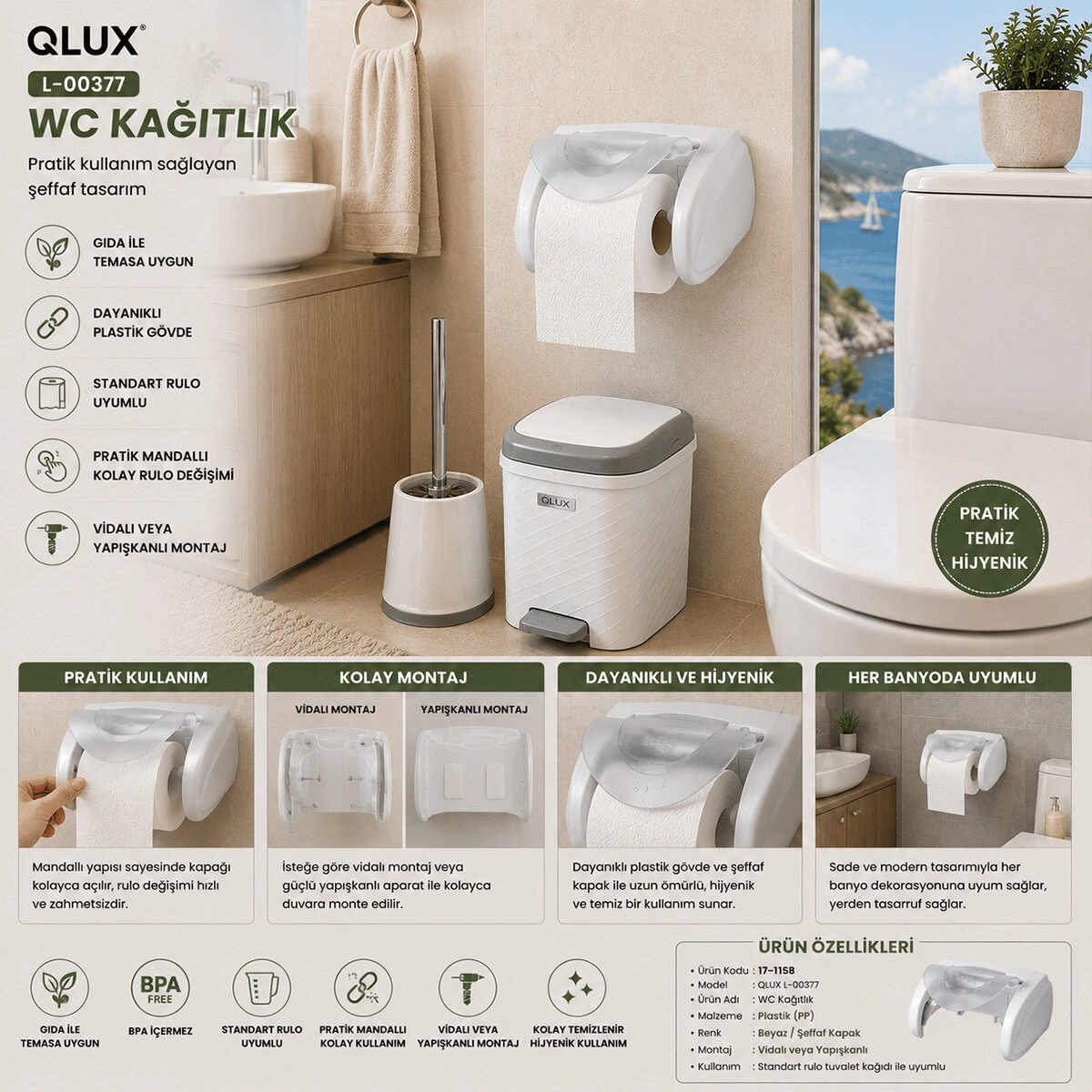 Wc Kağıtlık Plastik Kapaklı Bx40