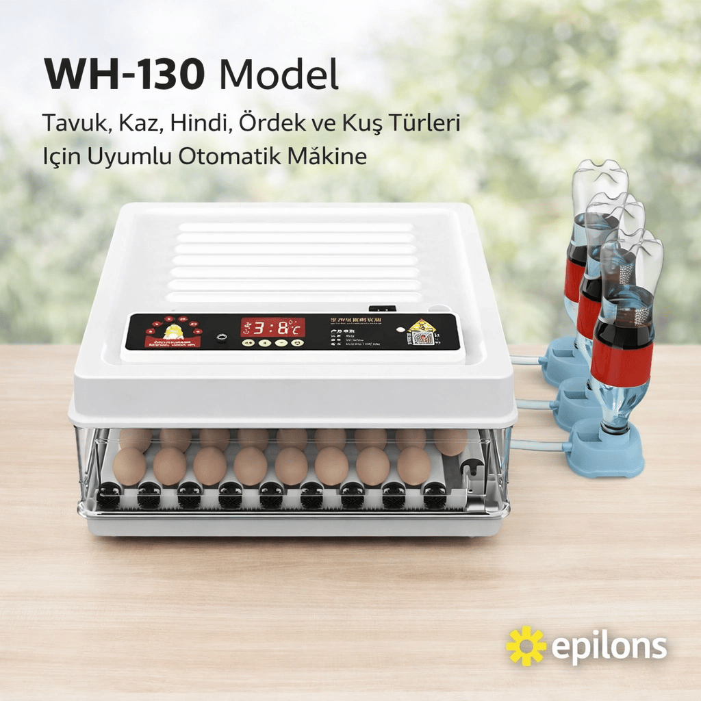 Wh-130 Kuluçka Makinesi -Tavuk Kaz Hindi Ördek ve Kuş Türleri Uyumlu Yedek Motor Hediyeli