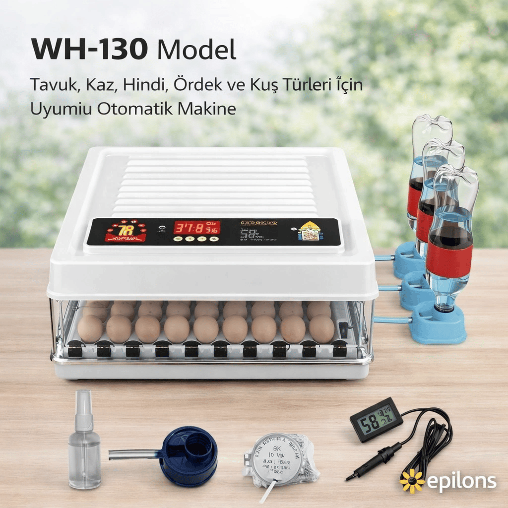 Wh-130 Kuluçka Makinesi -Tavuk Kaz Hindi Ördek ve Kuş Türleri Uyumlu Yedek Motor Hediyeli