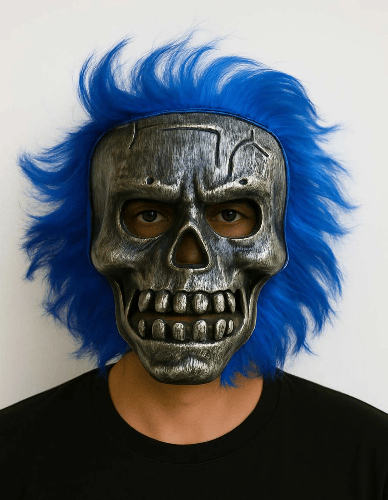 Wild Skull - Gümüş Kafatası Mavi Saçlı İskelet Maske Bx40