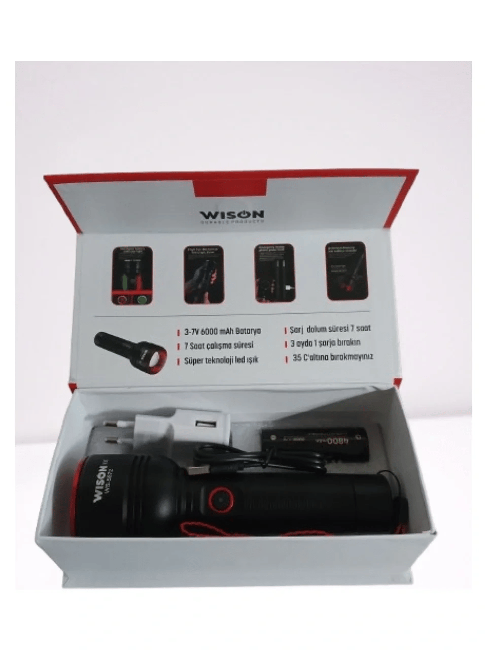 Wıson Ws-5572 20w Uzun Menzilli Şarjlı Metal El Feneri Bx40