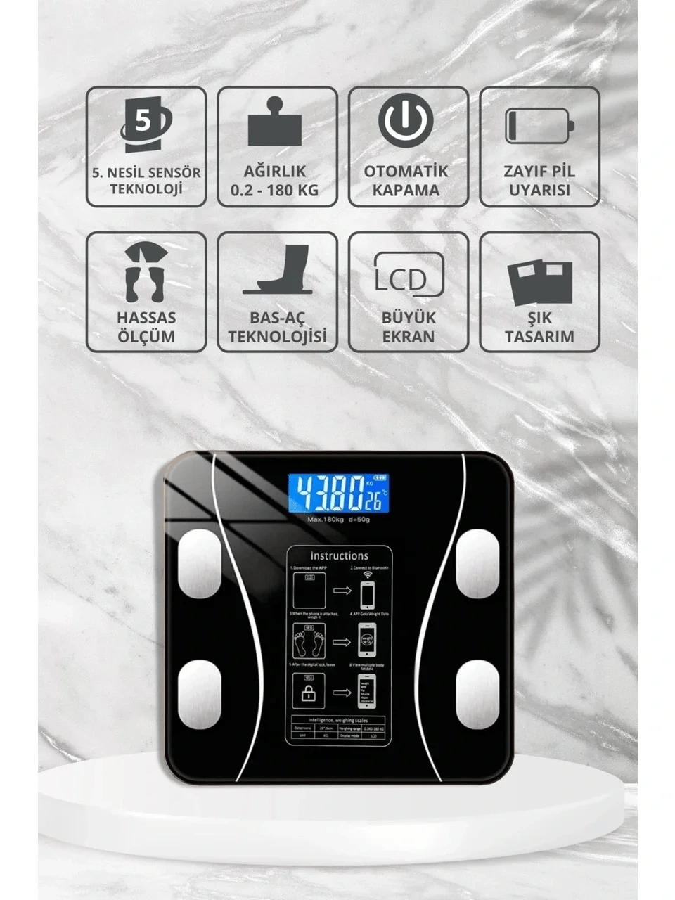 Yağ Ölçer Fonksiyonlu Dijital Baskül Elektronik Tartı Akıllı Bluetooth Lcd Dijital Ekran Ev Vücut Bx40