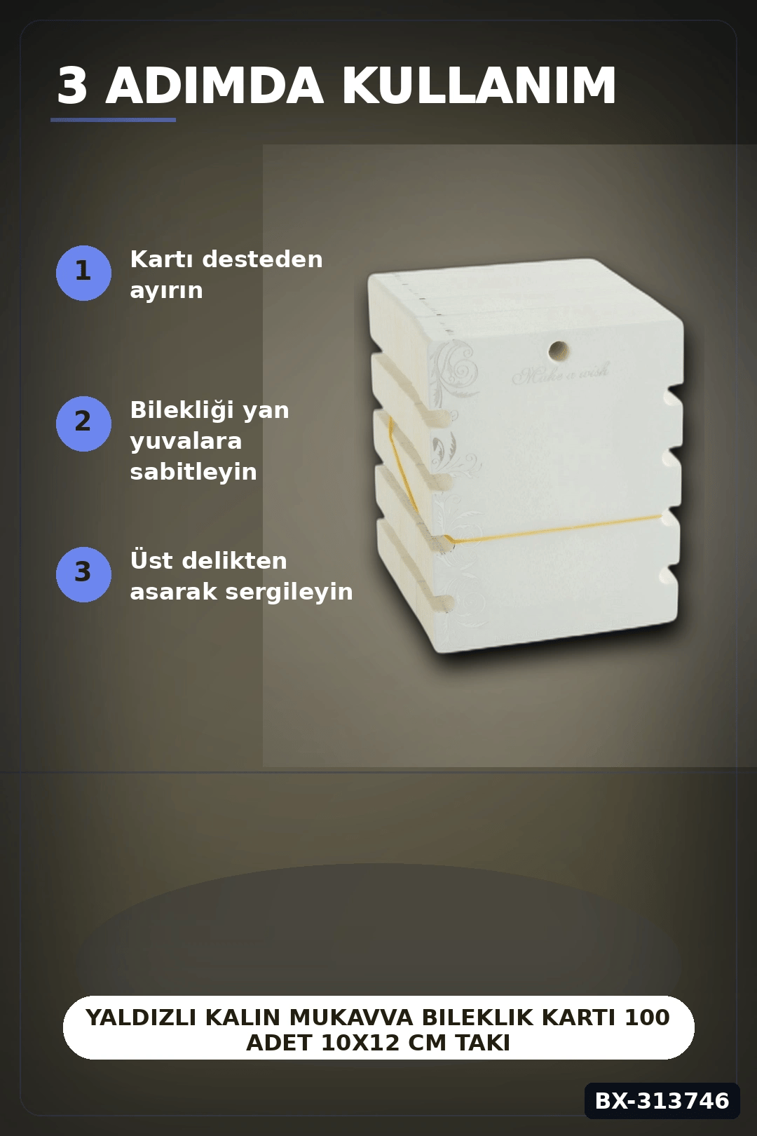 Yaldızlı Kalın Mukavva Bileklik Kartı 100 Adet 10x12 Cm Takı Düzenleyici BX-313746