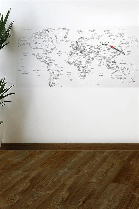 Yazılabilir Dünya Haritası Manyetik Duvar Stickerı 110 X 56 Cm Bx40