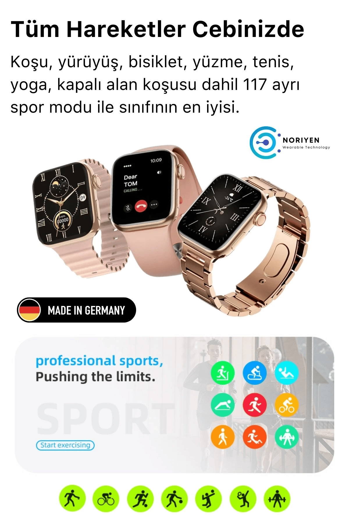 Yeni Nesil 3 Kordonlu Kadın Akıllı Saat Spor Ve Sağlık Sensörlü Watch 9 Series Tasarım Saat Pembe