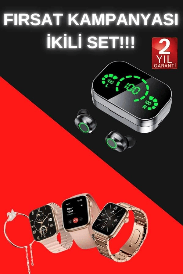 Yeni Nesil Kaliteli Akıllı Saat ve Kablosuz Bluetooth Kulaklık Yüksek Ses Kaliteli Yeni Nesil