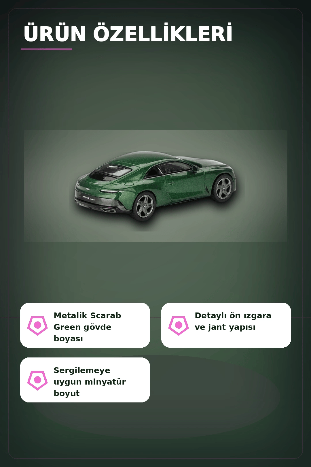 Yeşil Renkli 1/64 Ölçek Bentley Batur Diecast Model Araba - Koleksiyonluk Tekli Paket BX-313340