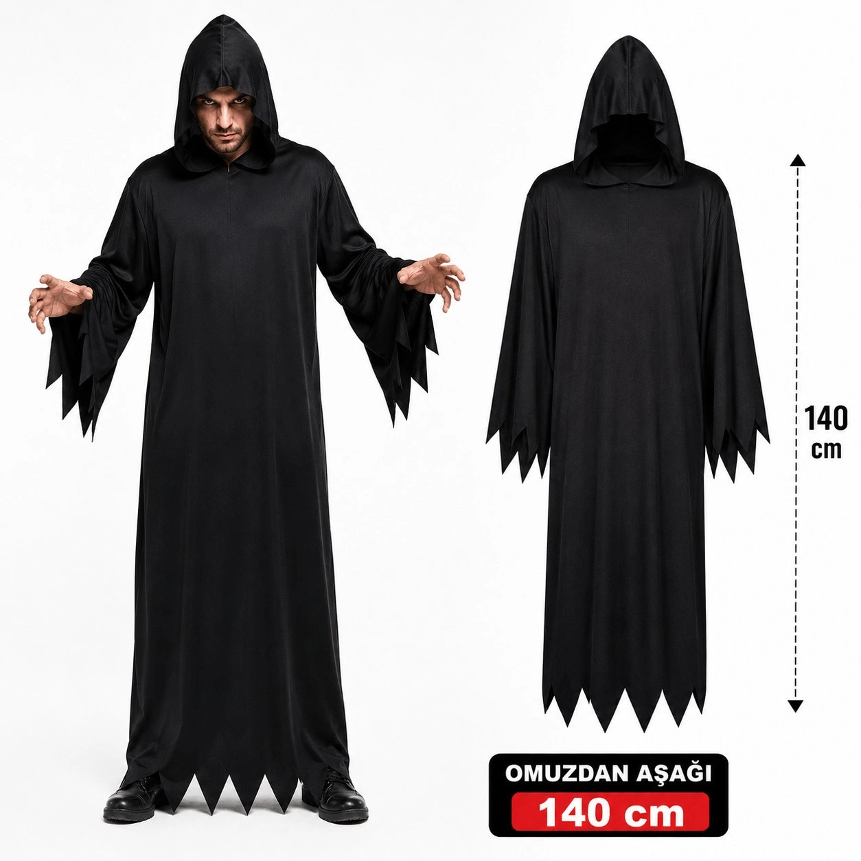 Yetişkin Siyah Kapüşonlu Cellat Hayalet Kostümü 140 Cm Bx40