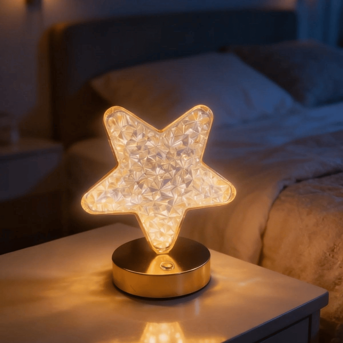 Yıldız Model Kristal Led Masa Lambası – Dokunmatik, 3 Renk Işık Modlu, Şarjlı Mini Dekoratif Gece Lambası Bx40