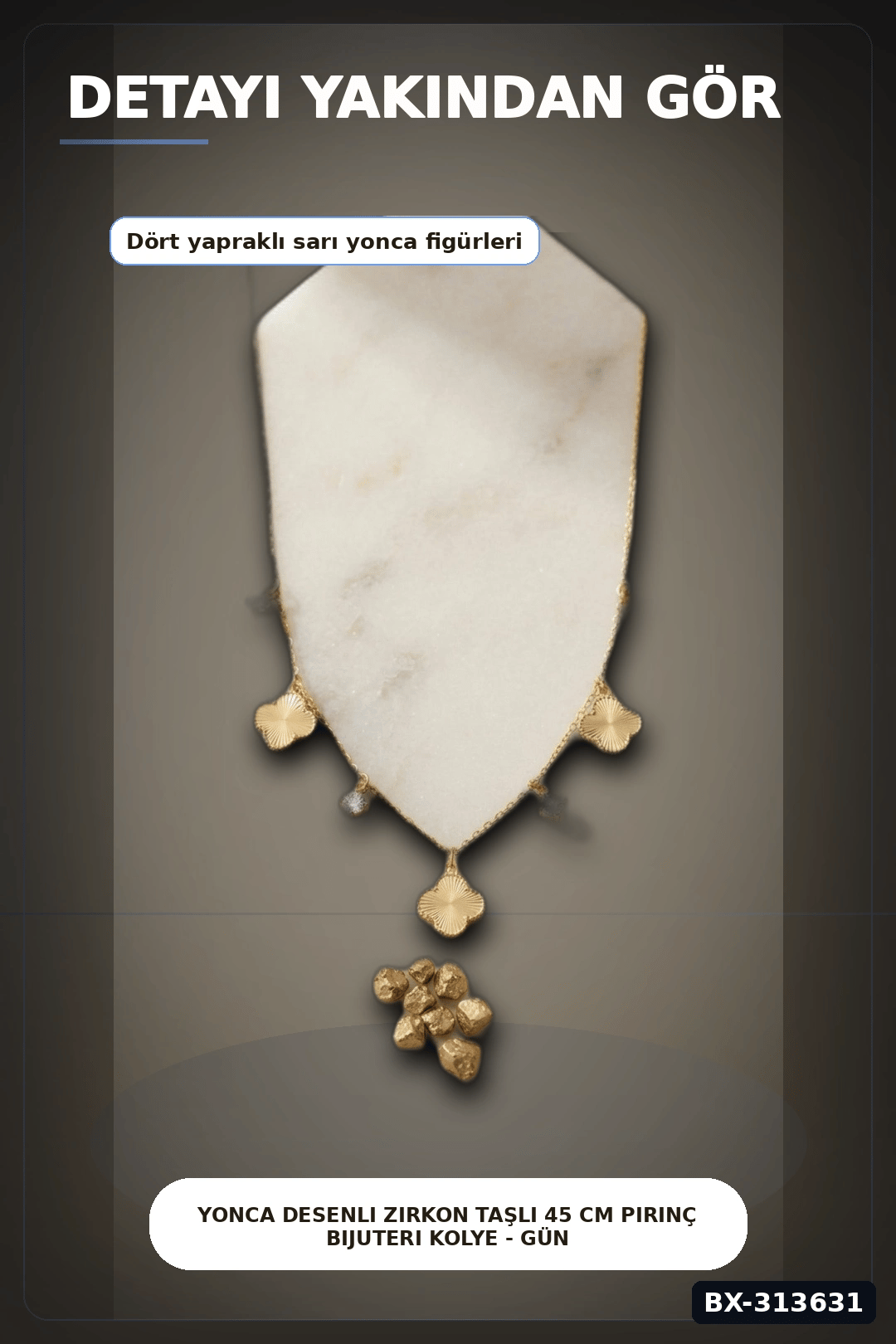 Yonca Desenli Zirkon Taşlı 45 Cm Pirinç Bijuteri Kolye - Günlük Kullanıma Uygun BX-313631