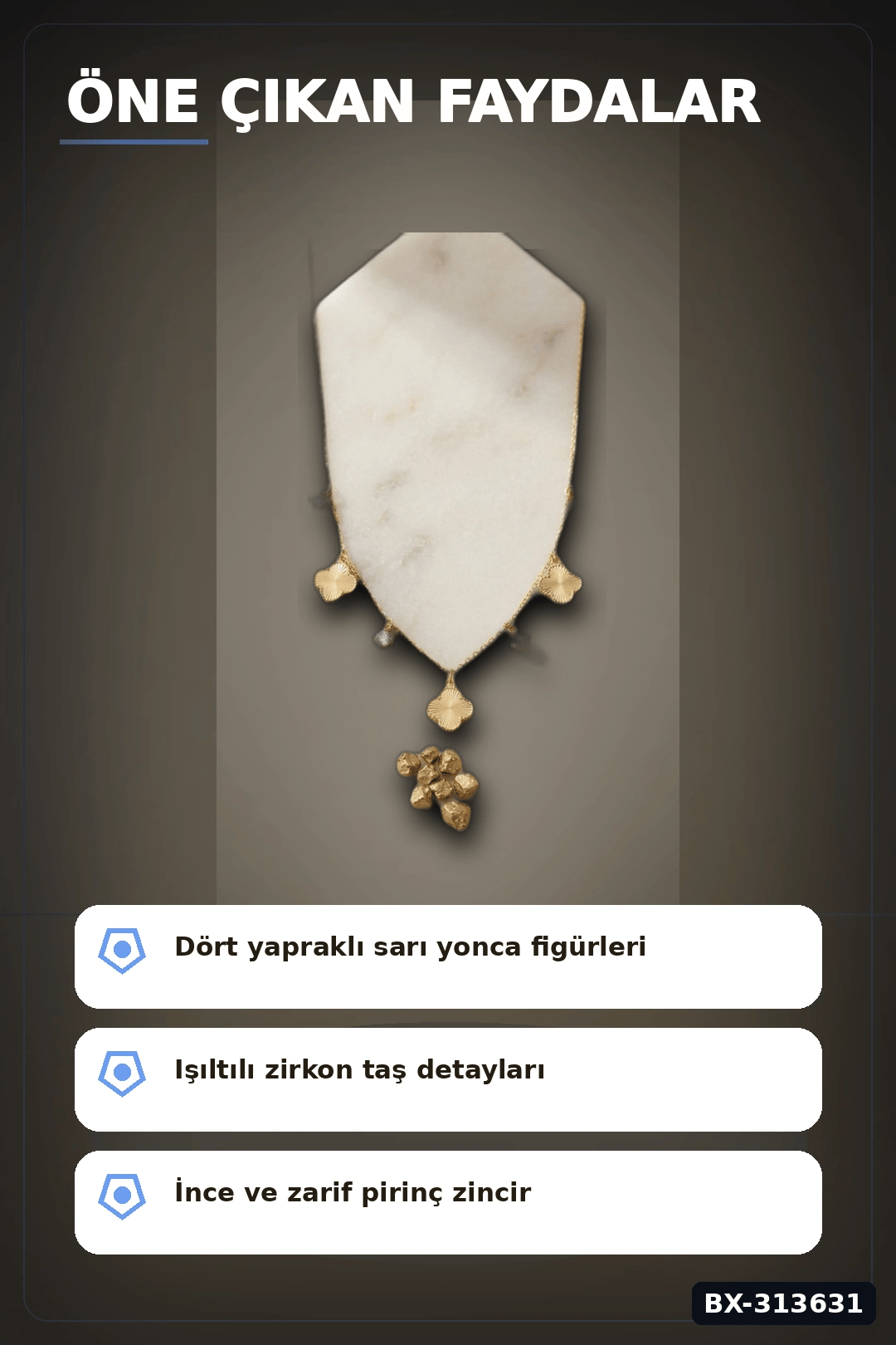 Yonca Desenli Zirkon Taşlı 45 Cm Pirinç Bijuteri Kolye - Günlük Kullanıma Uygun BX-313631