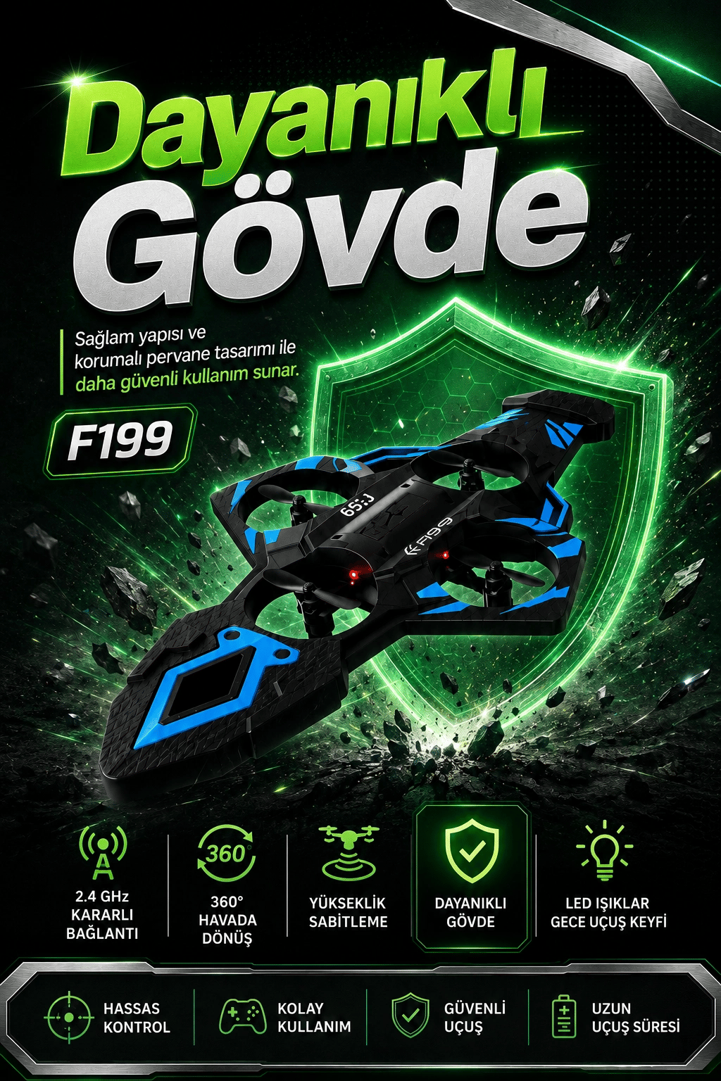 Yönsüz Mod Destekli Uzaktan Kumandalı Uçak Drone 2.4G Frekanslı Eğlenceli Oyuncak