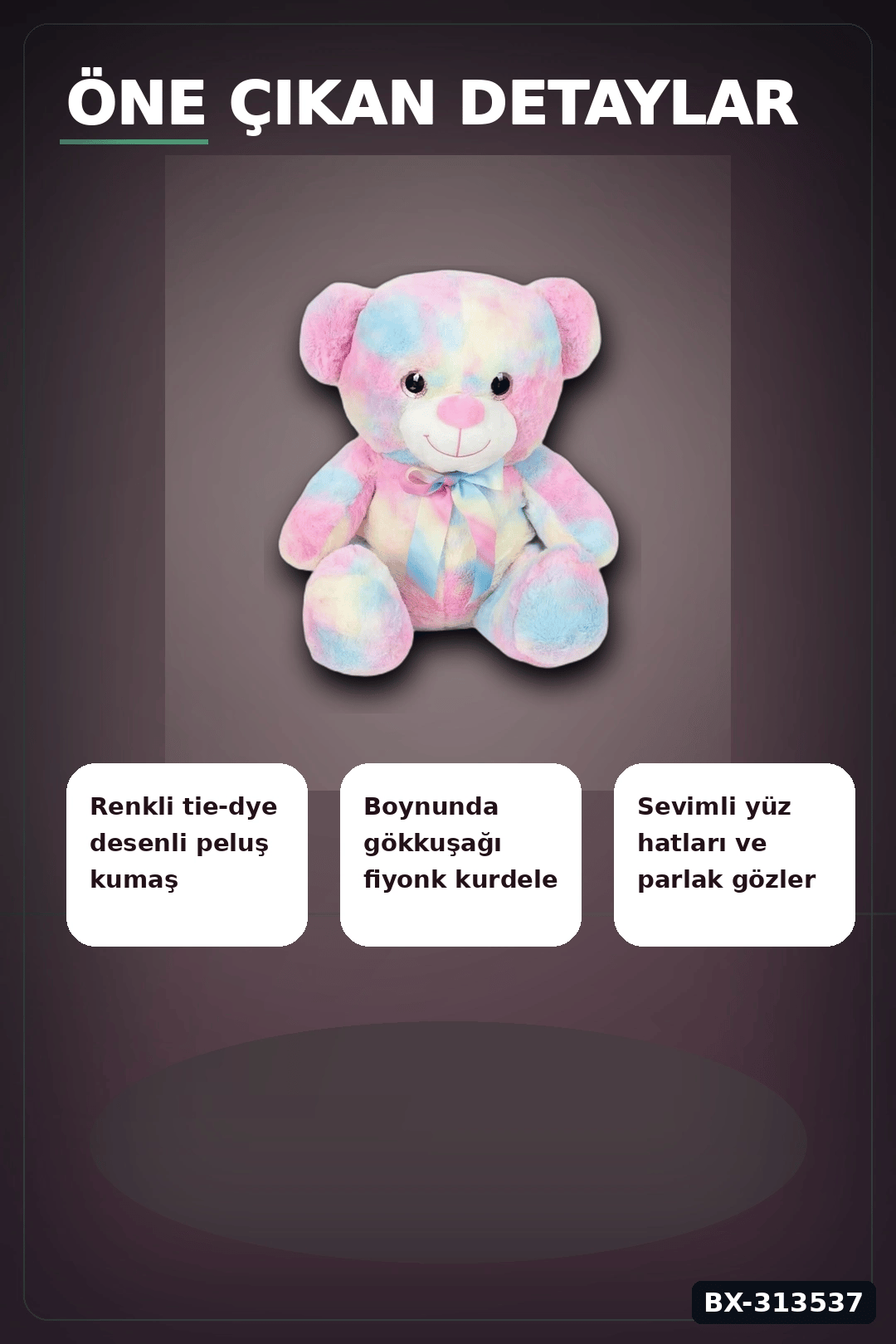 Yumuşak Peluş Oyuncak Gökkuşağı Desenli Ayıcık 45 cm Sevimli Hediye İçin Tekli BX-313537