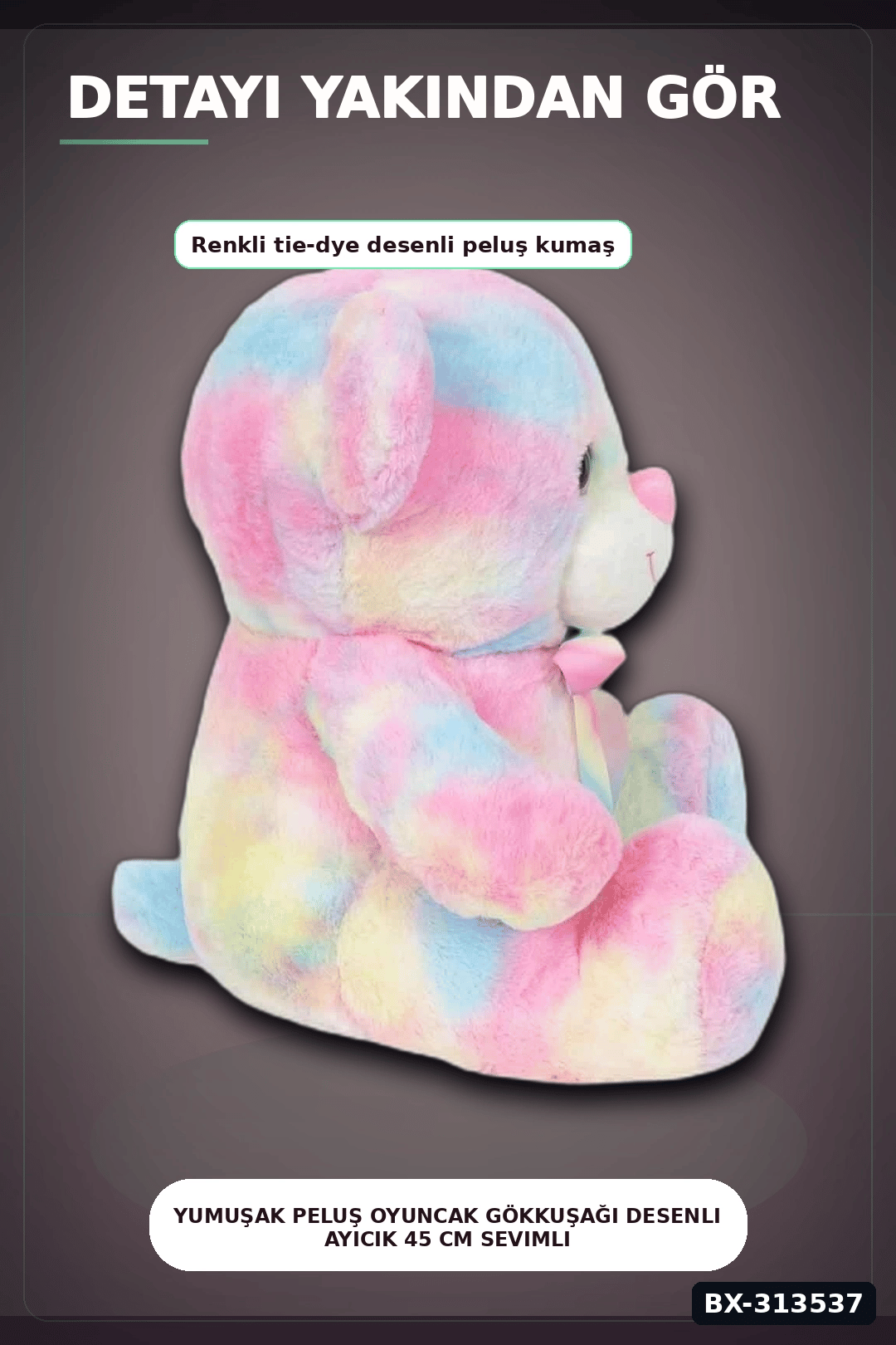 Yumuşak Peluş Oyuncak Gökkuşağı Desenli Ayıcık 45 cm Sevimli Hediye İçin Tekli BX-313537