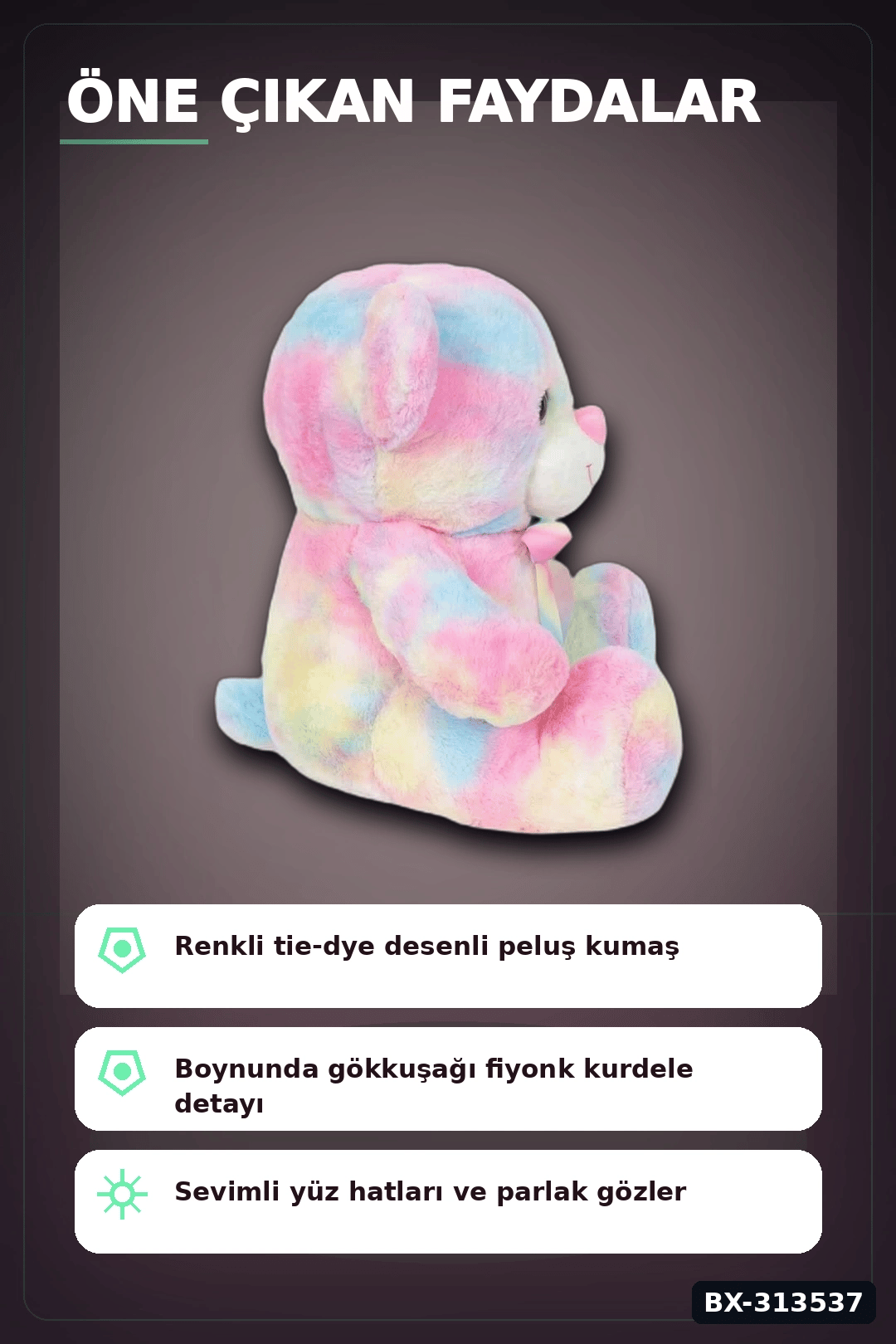 Yumuşak Peluş Oyuncak Gökkuşağı Desenli Ayıcık 45 cm Sevimli Hediye İçin Tekli BX-313537